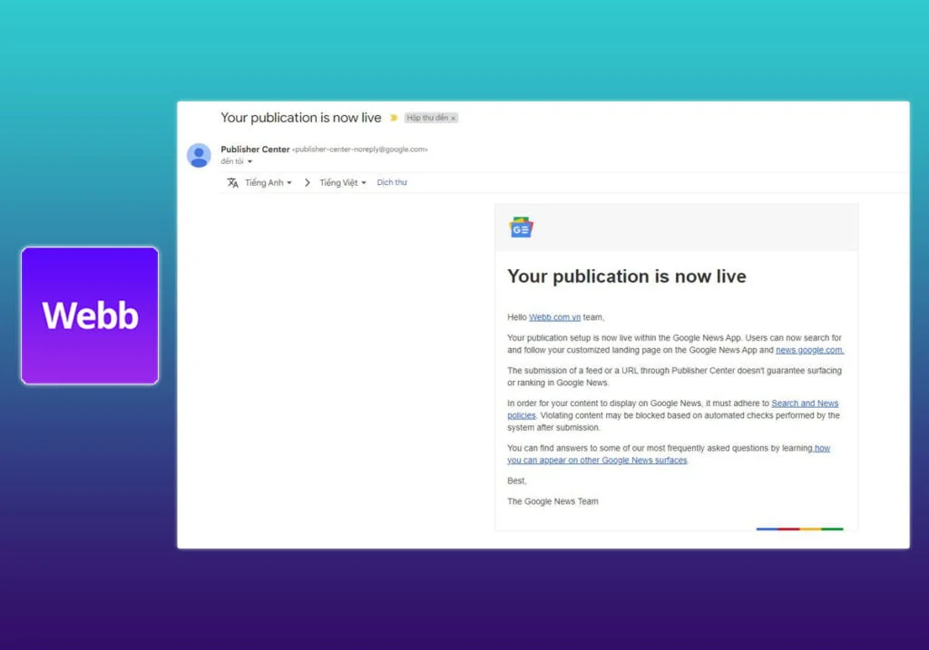 Đăng ký thành công Google News Đăng ký thành công Google News